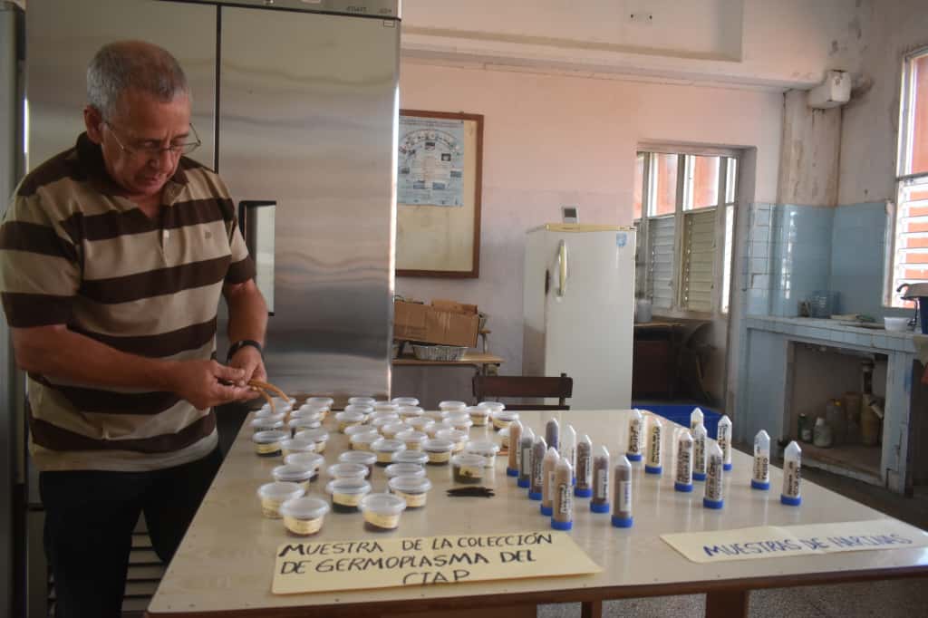 Profesor del CIAP muestra parte de la colección de geroplasma. 